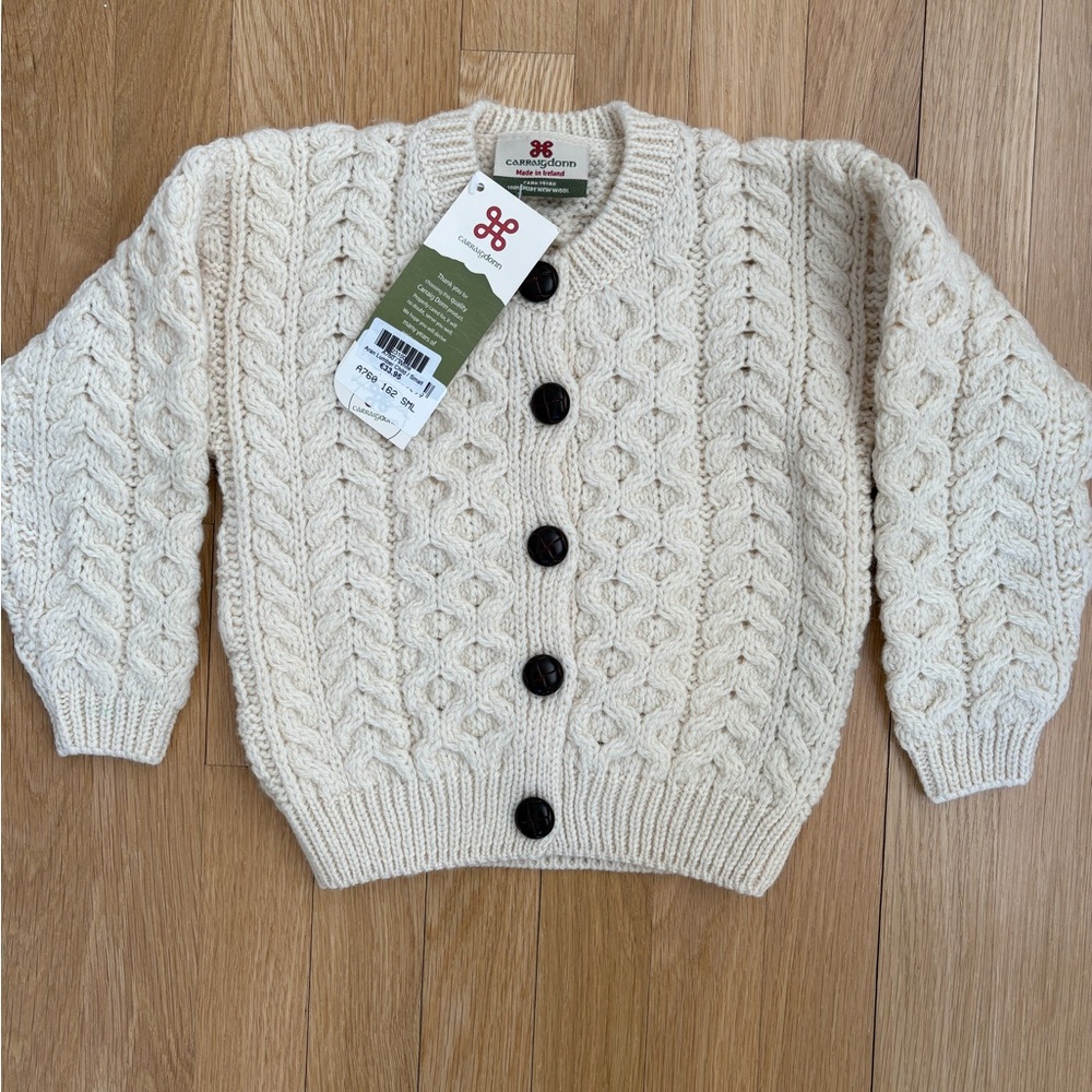Carraig Donn Aran Kids Merino Wool Cardigan Size Small
